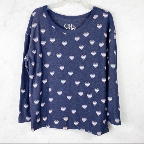 Chaser Classic Navy Beach Hearts Pullover Sweatshirt - Picture 2 of 7